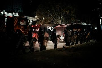 For several days, the police dispersed protesters every night on Rustaveli Avenue using water cannon ...