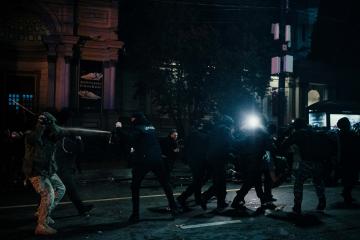 Riot police used pepper spray against demonstrators on Rustaveli Avenue.