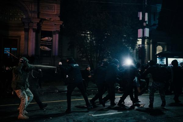 Riot police used pepper spray against demonstrators on Rustaveli Avenue.