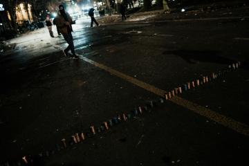 Demonstrators collected hundreds of tear gas canisters and arranged them on Rustaveli Avenue in fron ...