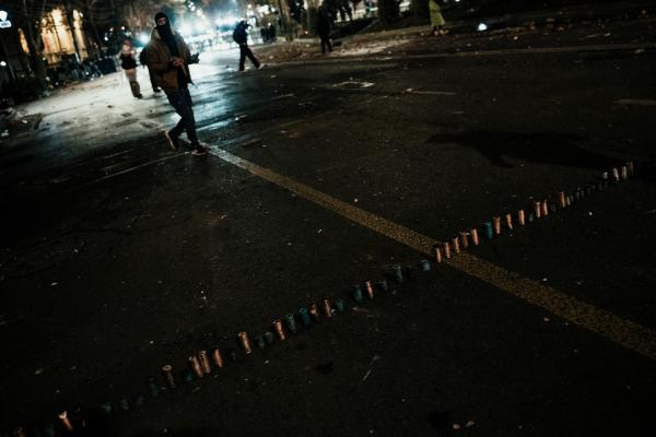 Demonstrators collected hundreds of tear gas canisters and arranged them on Rustaveli Avenue in fron ...