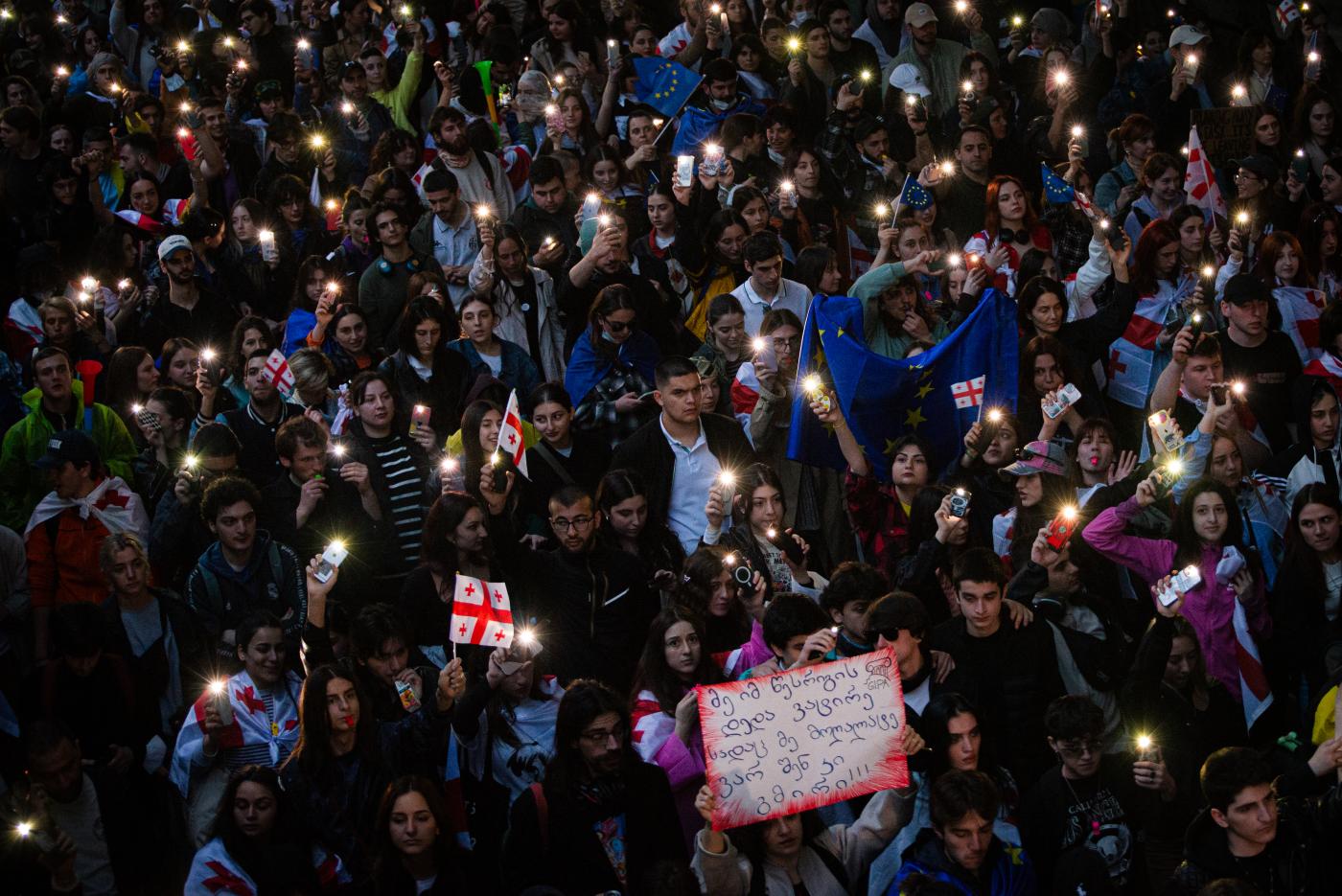 აქცია „რუსული კანონის” დამტკიცების დღეს. 14 მაისი, 2024. © მარიამ გიუნაშვილი